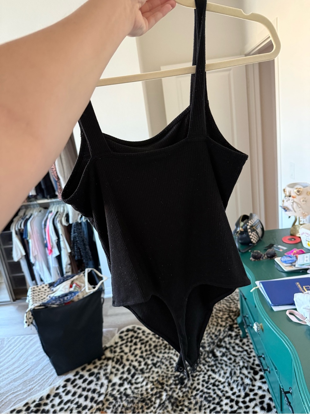 American Eagle Outfitters Black Ribbed Square-Neck Bodysuit - Picture 2 of 3